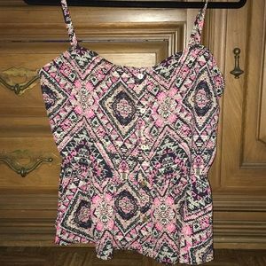 Spaghetti Strap Dimond Design Button Up Blouse